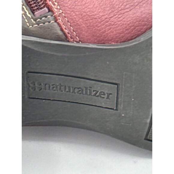 Naturalizer Womens Ankle Boots Size 7.5 Red Leather With Zipper & Buckle Detail - Picture 6 of 7